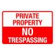 Plastic Private Property No Trespassing Sign 9x12